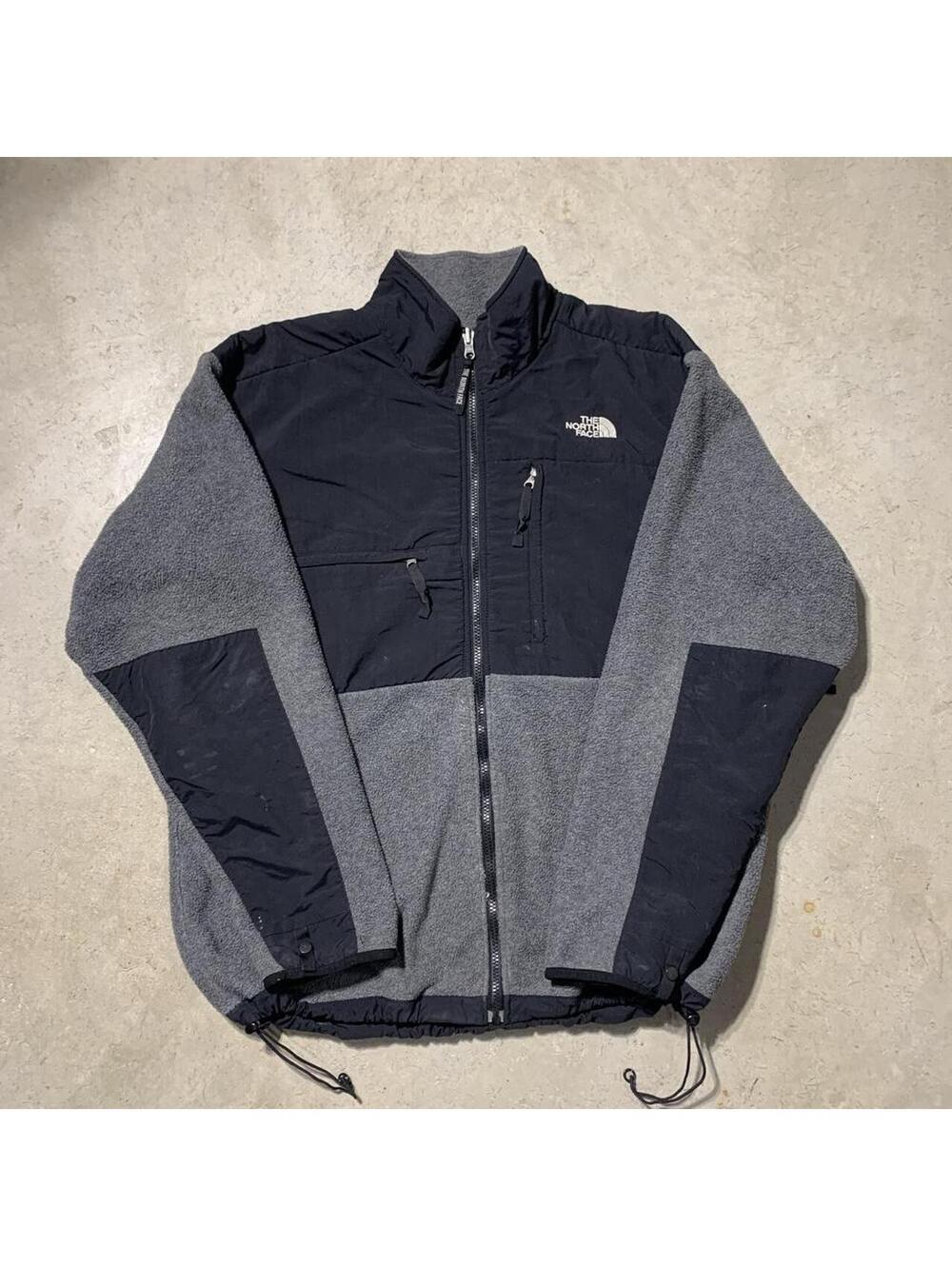 Vintage Y2K The North Face Hooded Denali Fleece Jacket Mens XL Gray Black